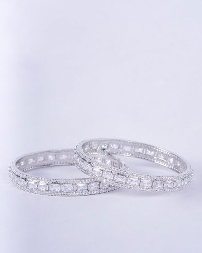 Opal Touch - Crystal Cubic Zirconia Rhodium Bangles (Pack of 2) - Bangles