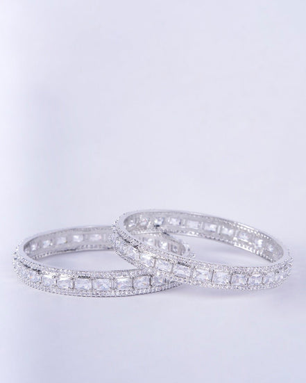 Opal Touch - Crystal Cubic Zirconia Rhodium Bangles (Pack of 2) - Bangles