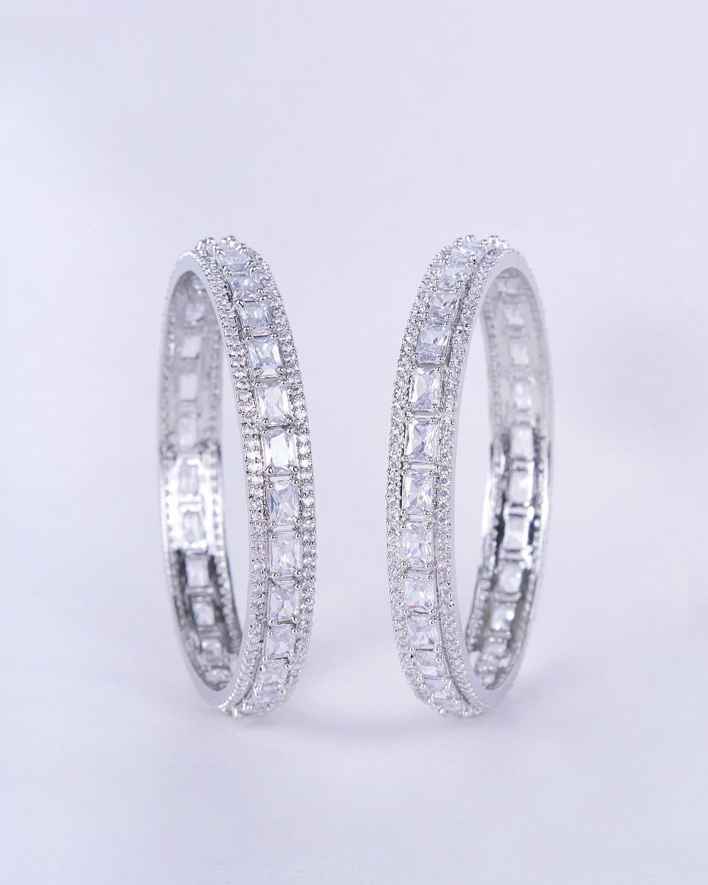 Opal Touch - Crystal Cubic Zirconia Rhodium Bangles (Pack of 2) - Bangles