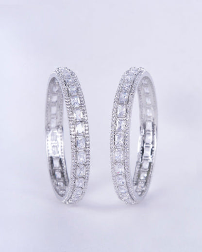Opal Touch - Crystal Cubic Zirconia Rhodium Bangles (Pack of 2) - Bangles