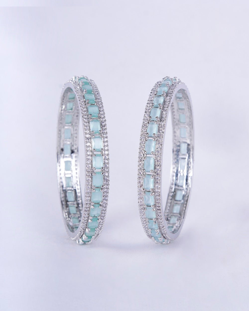 Opal Touch - Crystal Cubic Zirconia Rhodium Bangles (Pack of 2) - Bangles