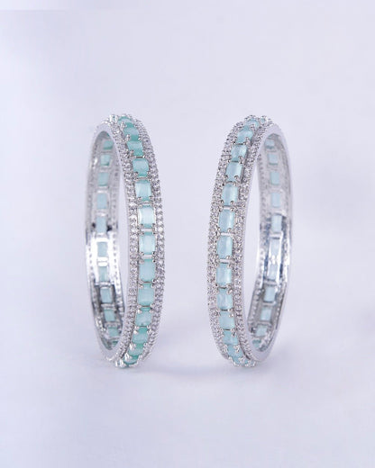Opal Touch - Crystal Cubic Zirconia Rhodium Bangles (Pack of 2) - Bangles