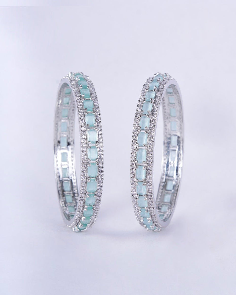 Opal Touch - Crystal Cubic Zirconia Rhodium Bangles (Pack of 2) - Bangles