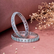 Opal Touch - Crystal Cubic Zirconia Rhodium Bangles (Pack of 2) - Bangles
