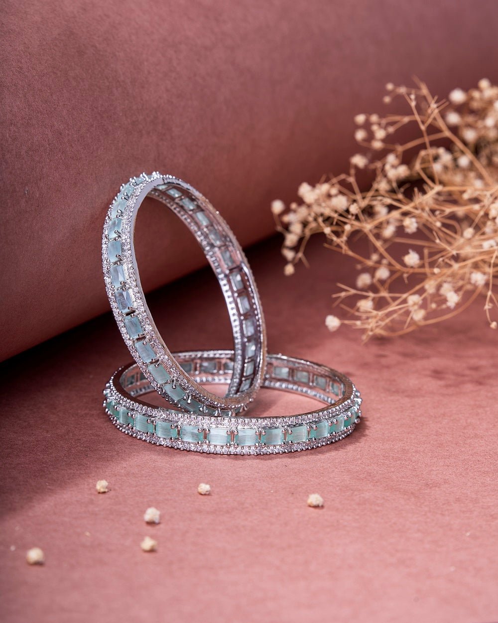 Opal Touch - Crystal Cubic Zirconia Rhodium Bangles (Pack of 2) - Bangles