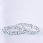 Opal Touch - Crystal Cubic Zirconia Rhodium Bangles (Pack of 2) - Bangles