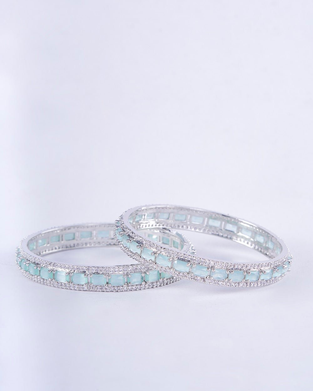 Opal Touch - Crystal Cubic Zirconia Rhodium Bangles (Pack of 2) - Bangles