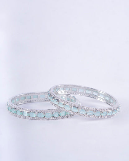 Opal Touch - Crystal Cubic Zirconia Rhodium Bangles (Pack of 2) - Bangles