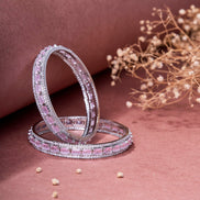 Opal Touch - Crystal Cubic Zirconia Rhodium Bangles (Pack of 2) - Bangles