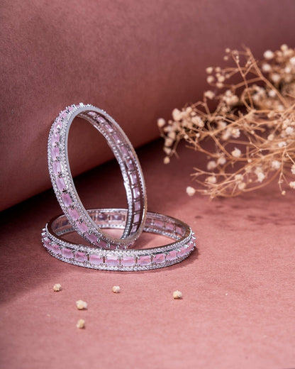 Opal Touch - Crystal Cubic Zirconia Rhodium Bangles (Pack of 2) - Bangles