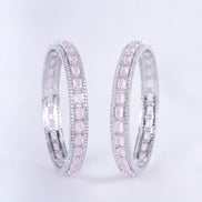 Opal Touch - Crystal Cubic Zirconia Rhodium Bangles (Pack of 2) - Bangles