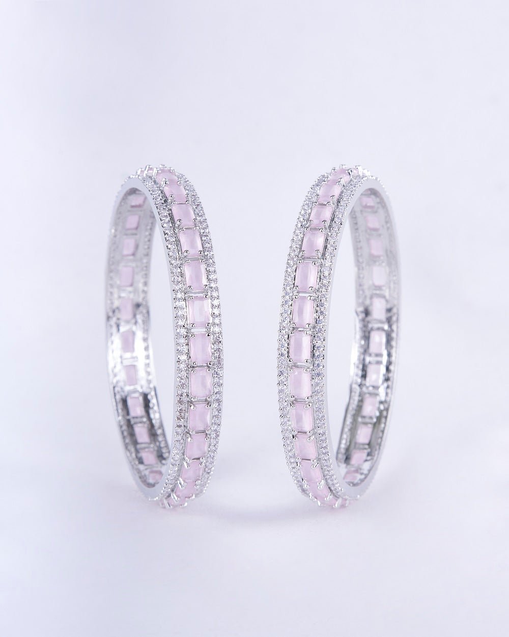 Opal Touch - Crystal Cubic Zirconia Rhodium Bangles (Pack of 2) - Bangles
