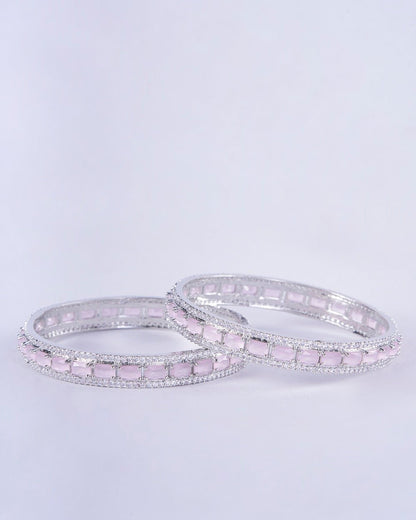 Opal Touch - Crystal Cubic Zirconia Rhodium Bangles (Pack of 2) - Bangles