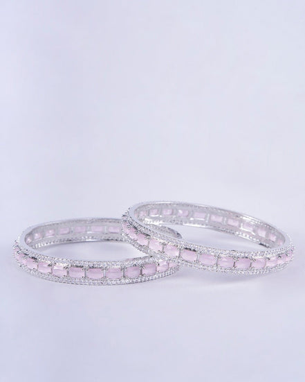 Opal Touch - Crystal Cubic Zirconia Rhodium Bangles (Pack of 2) - Bangles