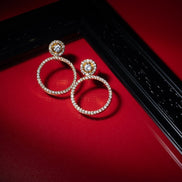 Crystal Double Circle Gold Plated Drop Earrings - Opal Touch