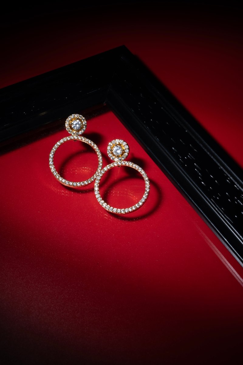 Crystal Double Circle Gold Plated Drop Earrings - Opal Touch