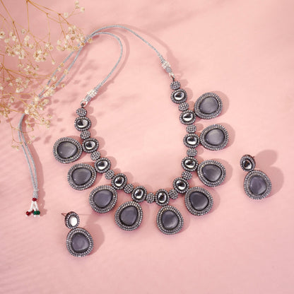 Necklace - Crystal Embellished Necklace Set with Earrings - Opal Touch