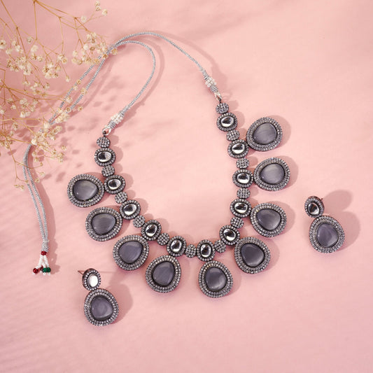 Necklace - Crystal Embellished Necklace Set with Earrings - Opal Touch