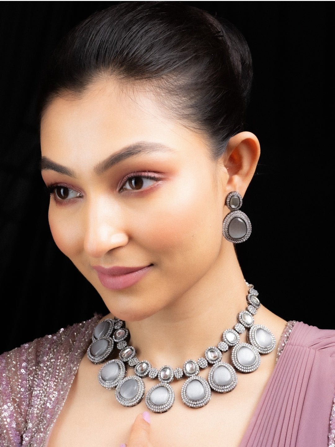 Necklace - Crystal Embellished Necklace Set with Earrings - Opal Touch