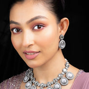Necklace - Crystal Embellished Necklace Set with Earrings - Opal Touch
