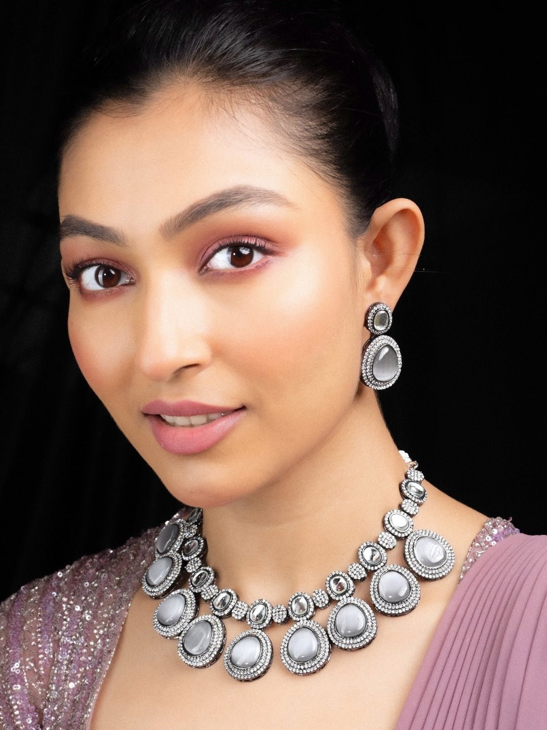 Necklace - Crystal Embellished Necklace Set with Earrings - Opal Touch