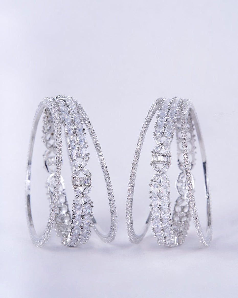 Opal Touch - Crystal Fancy Rhodium Bangles (Pack of 6) - Bangles