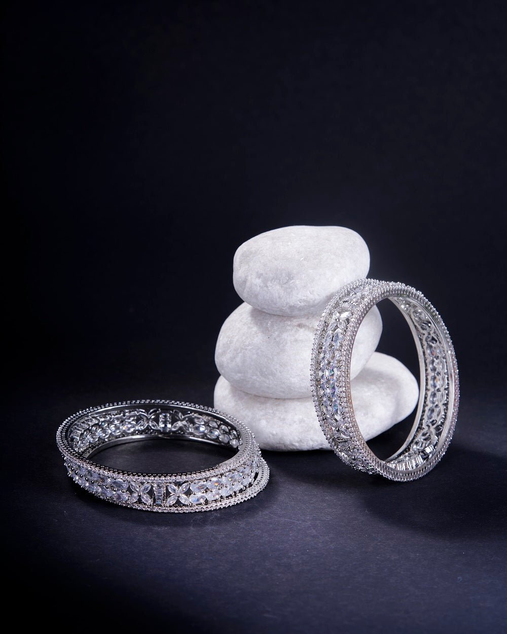 Opal Touch - Crystal Fancy Rhodium Bangles (Pack of 6) - Bangles