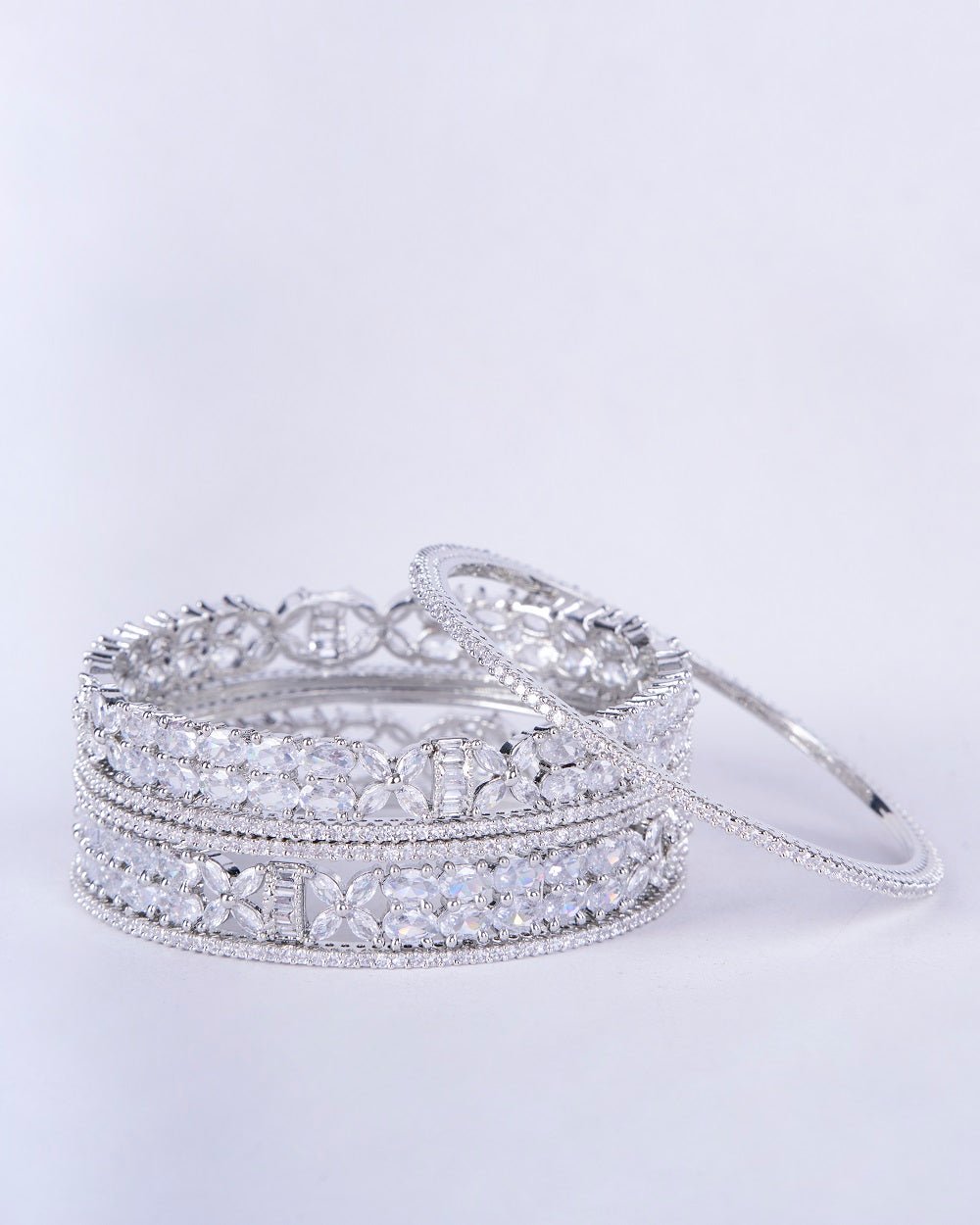 Opal Touch - Crystal Fancy Rhodium Bangles (Pack of 6) - Bangles