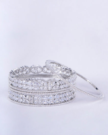 Opal Touch - Crystal Fancy Rhodium Bangles (Pack of 6) - Bangles