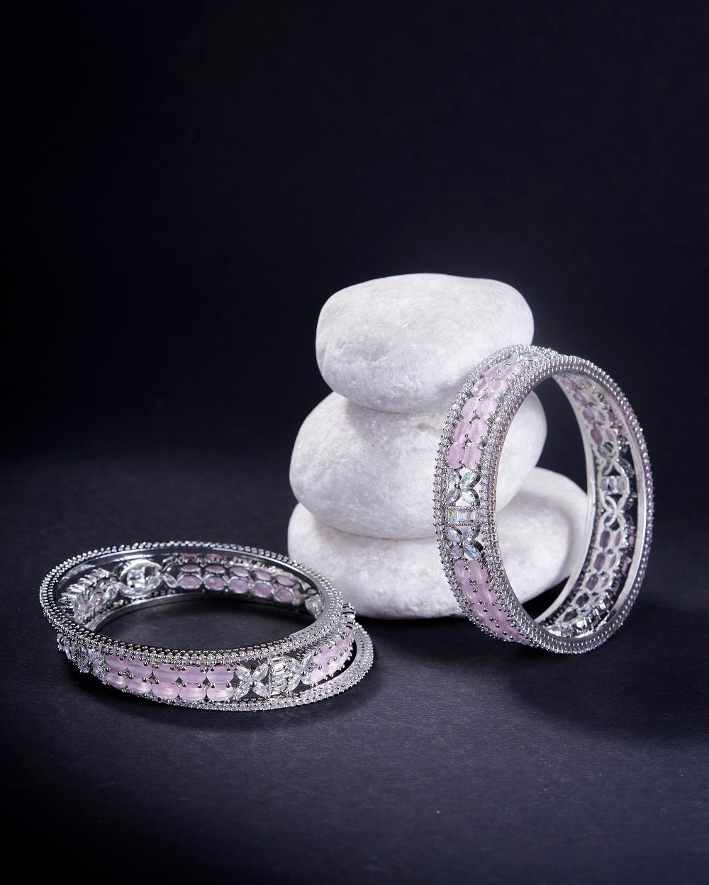 Opal Touch - Crystal Fancy Rhodium Bangles (Pack of 6) - Bangles