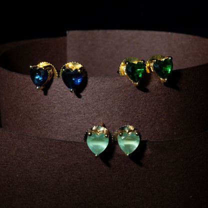 Crystal Heart Gold Plated Stud Earrings Set - Opal Touch