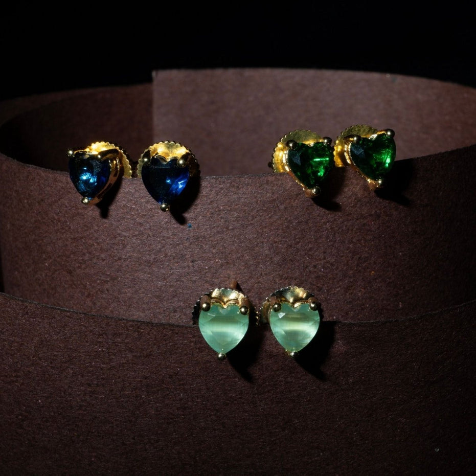 Crystal Heart Gold Plated Stud Earrings Set - Opal Touch
