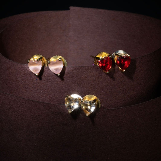 Crystal Heart Gold Plated Stud Earrings Set - Opal Touch