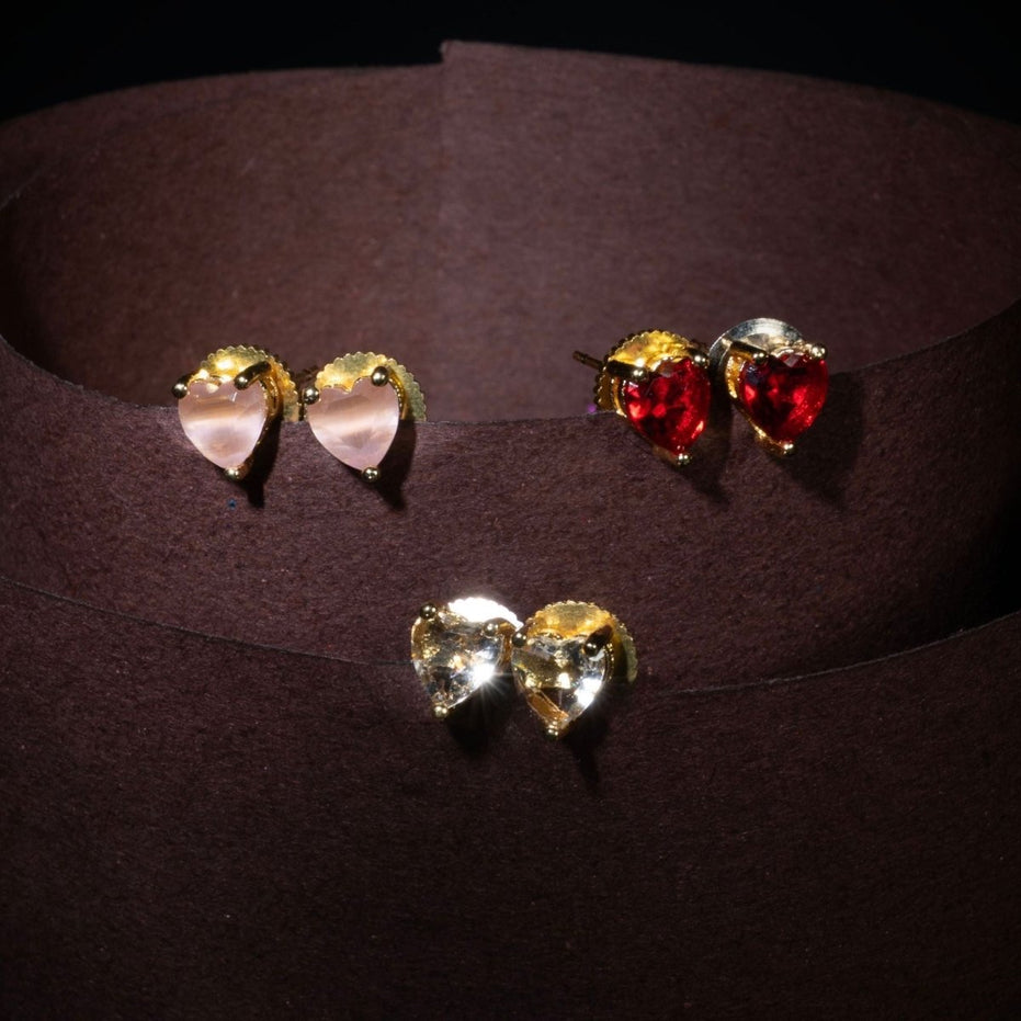 Crystal Heart Gold Plated Stud Earrings Set - Opal Touch