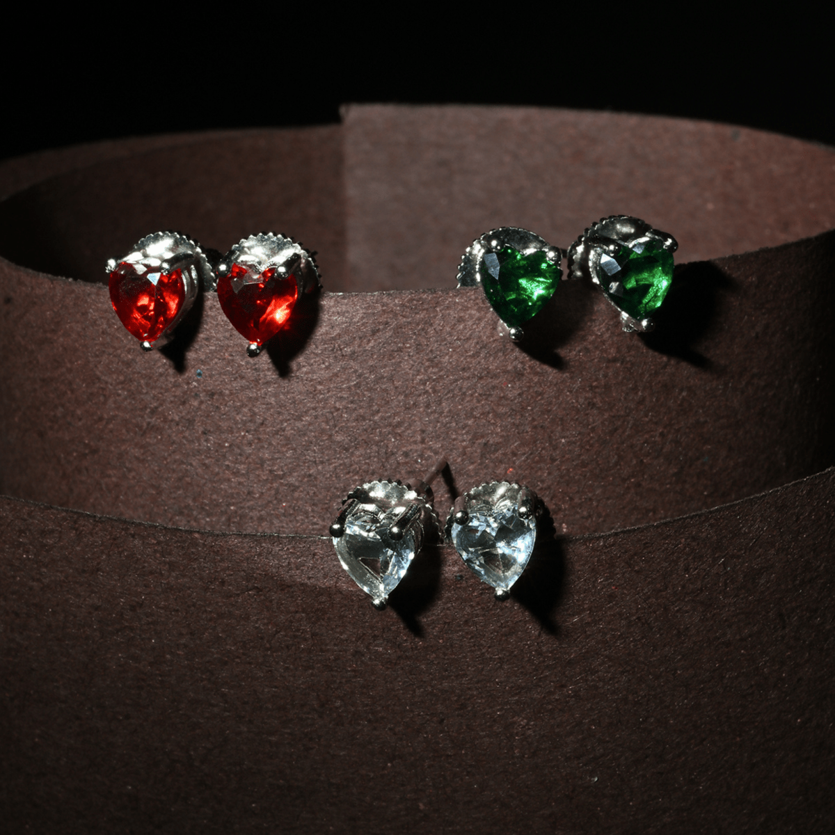 Crystal Heart Rhodium Plated Stud Earrings Set - Opal Touch