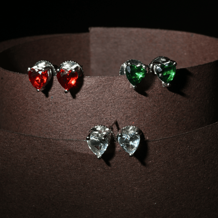 Crystal Heart Rhodium Plated Stud Earrings Set - Opal Touch