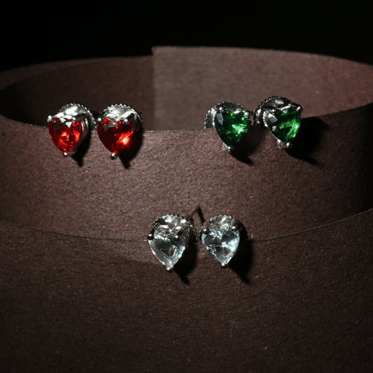 Crystal Heart Rhodium Plated Stud Earrings Set - Opal Touch