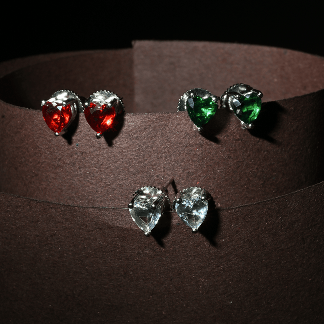 Crystal Heart Rhodium Plated Stud Earrings Set - Opal Touch