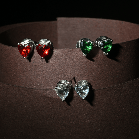 Crystal Heart Rhodium Plated Stud Earrings Set - Opal Touch