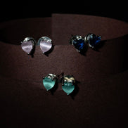 Crystal Heart Rhodium Plated Stud Earrings Set - Opal Touch