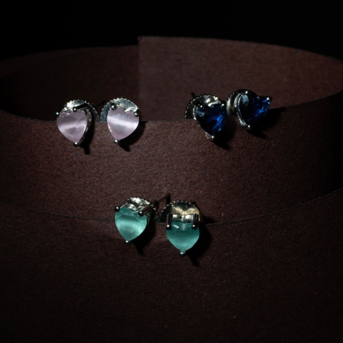 Crystal Heart Rhodium Plated Stud Earrings Set - Opal Touch