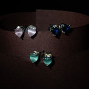 Crystal Heart Rhodium Plated Stud Earrings Set - Opal Touch