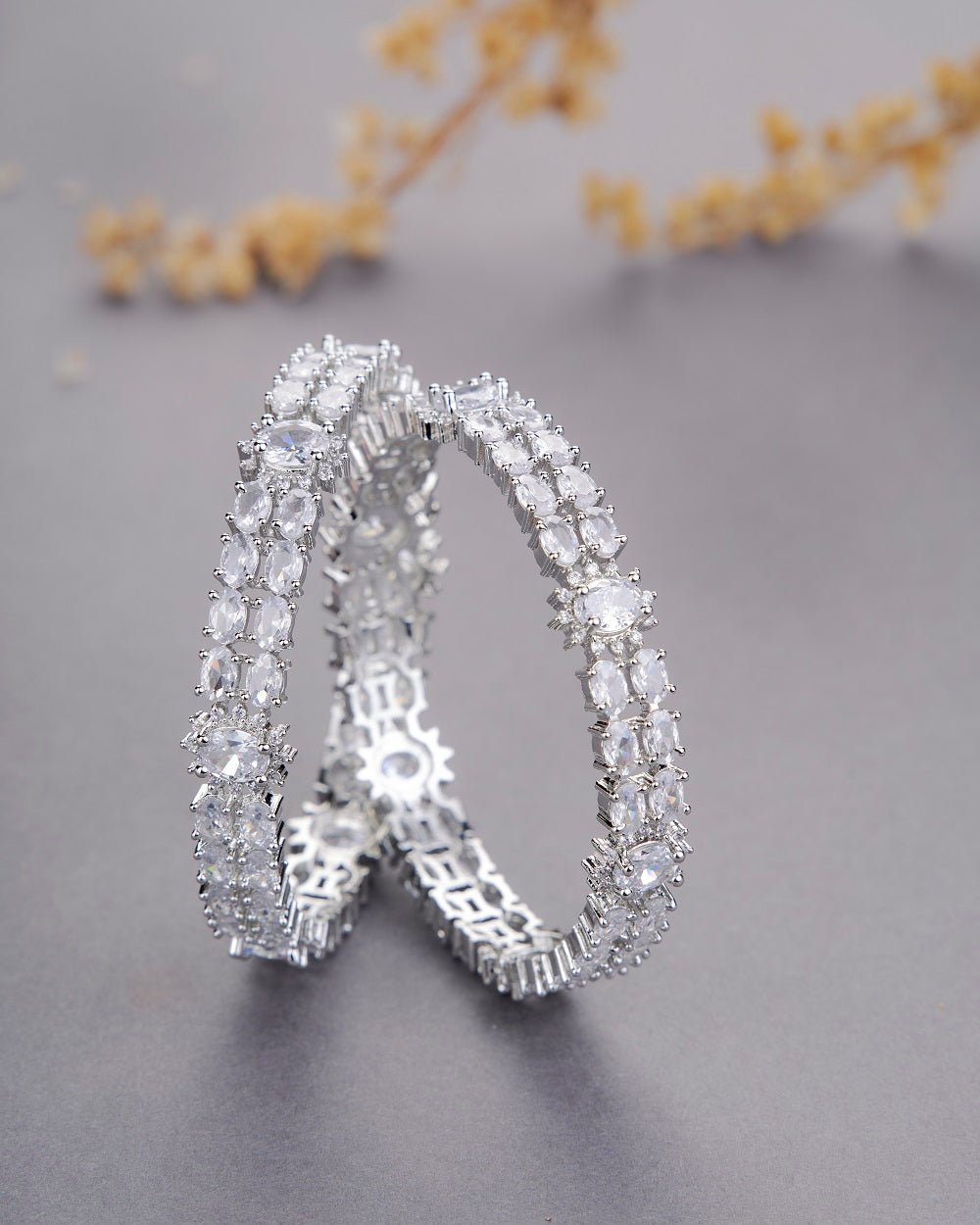 Opal Touch - Crystal Rhodium Plated Bangles (Pack of 2) - Bangles