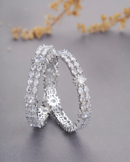 Opal Touch - Crystal Rhodium Plated Bangles (Pack of 2) - Bangles