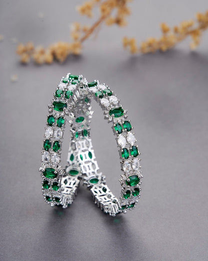 Opal Touch - Crystal Rhodium Plated Bangles (Pack of 2) - Bangles