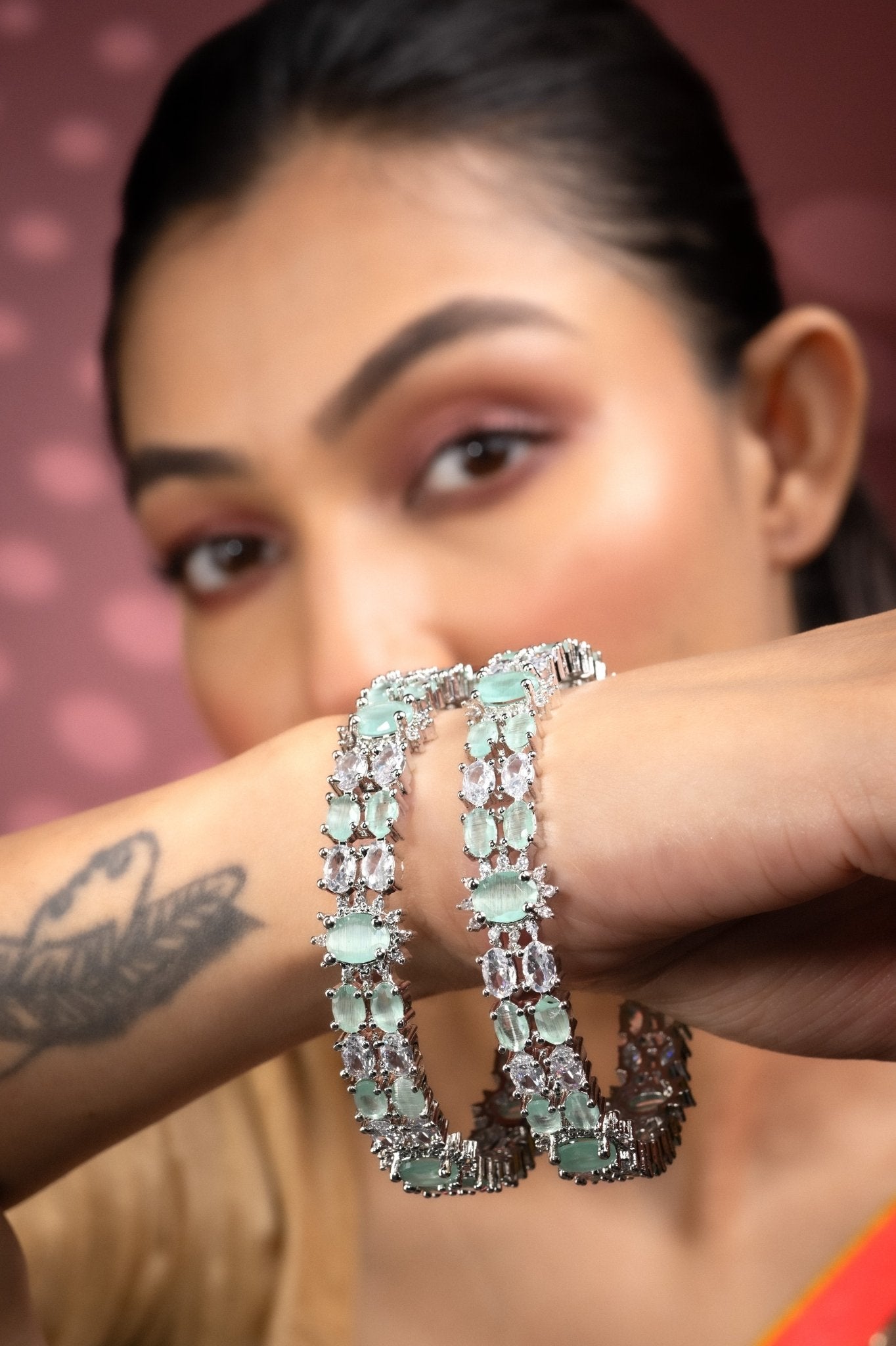 Crystal Rhodium Plated Bangles (Pack of 2) - Opal Touch