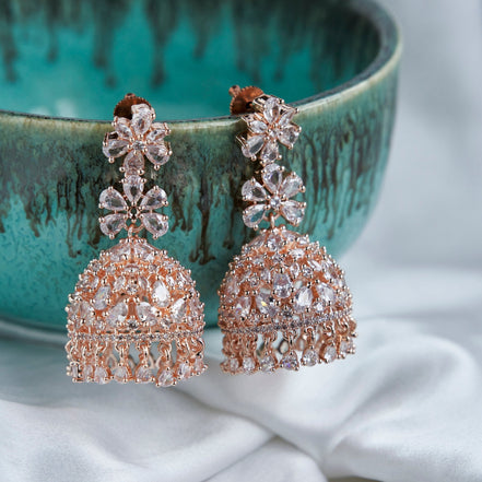 Jhumka - Cubic ZIrconia Rosegold Jhumka - Opal Touch