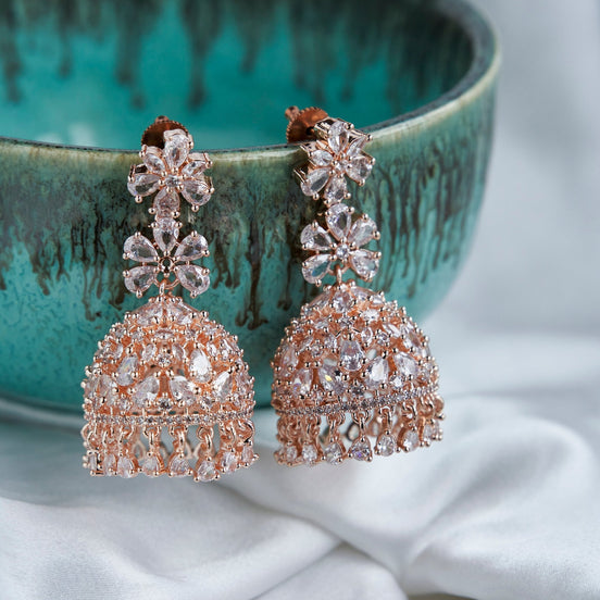 Jhumka - Cubic ZIrconia Rosegold Jhumka - Opal Touch
