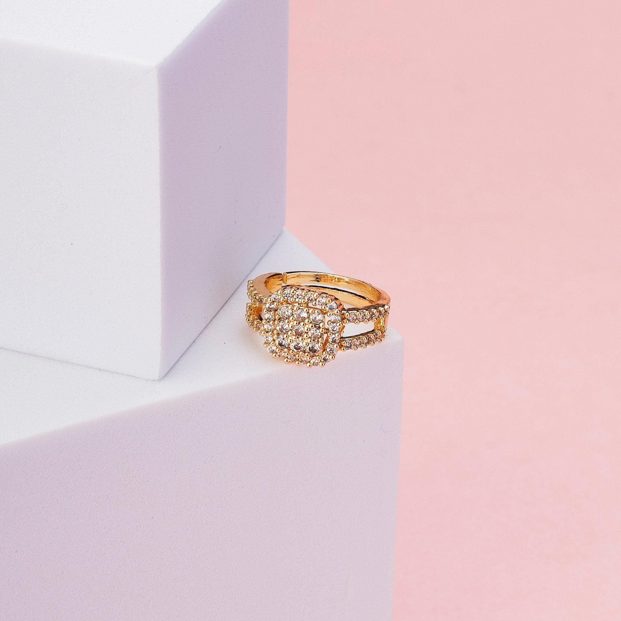Rings - Cushion Cluster Gold Plated Ring - Opal Touch