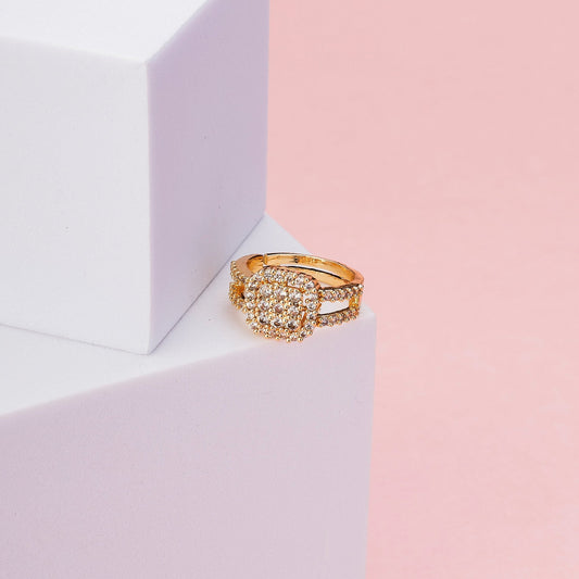 Rings - Cushion Cluster Gold Plated Ring - Opal Touch